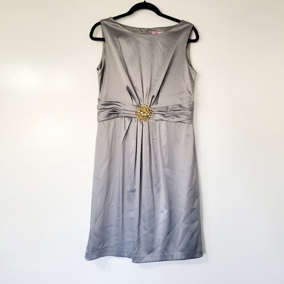 Eliza J New York Women's Grey Sleeveless Dress with Pleated and Beaded Detail - Picture 1 of 11